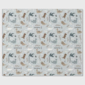 Cute Dinosaurs Footprints & Custom Name Light Blue Geschenkpapier (Flach)