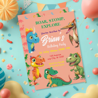Cute Dinosaurs roar Boy Birthday  Invitation Einladung