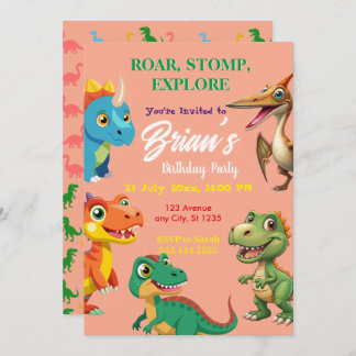 Cute Dinosaurs roar Boy Birthday Invitation Einladung