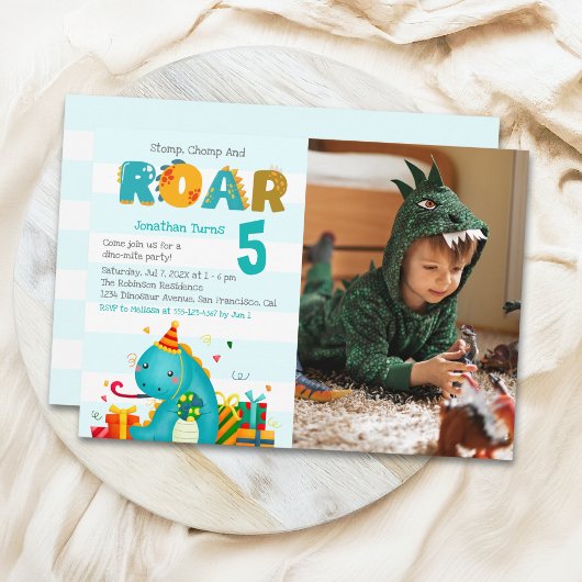 Cute Dinosaurs Stomp Chomp and roar birhtday boy  Einladung