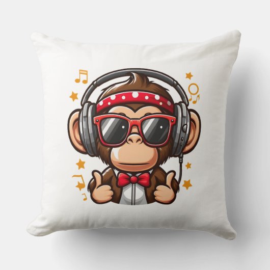 Cute DJ Monkey with Headphones for Kids Kissen (Vorderseite)