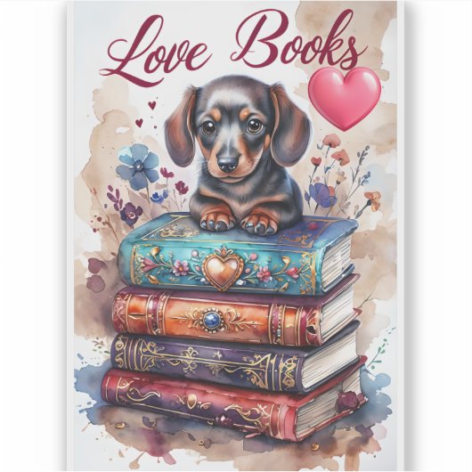 Cute Dog and Books Stickers Dog Stickers Aufkleber (Vorderseite)