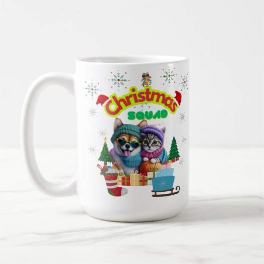 Cute dog and cat Christmas squad design Kaffeetasse (Links)
