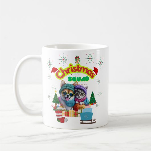 Cute dog and cat Christmas squad design  Kaffeetasse (Links)