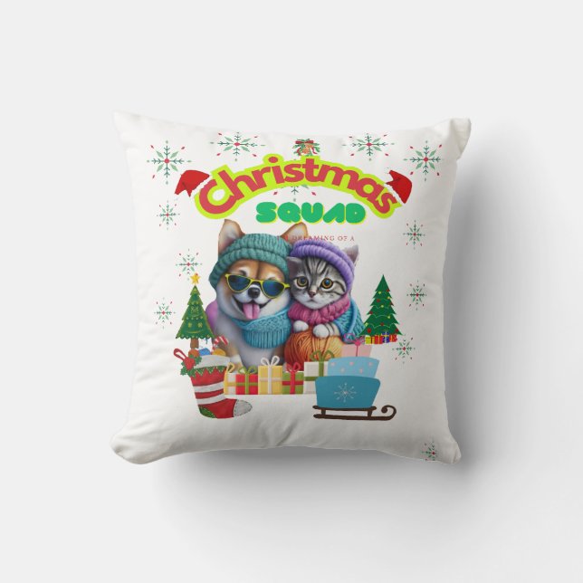 Cute dog and cat Christmas squad design  Kissen (Vorderseite)