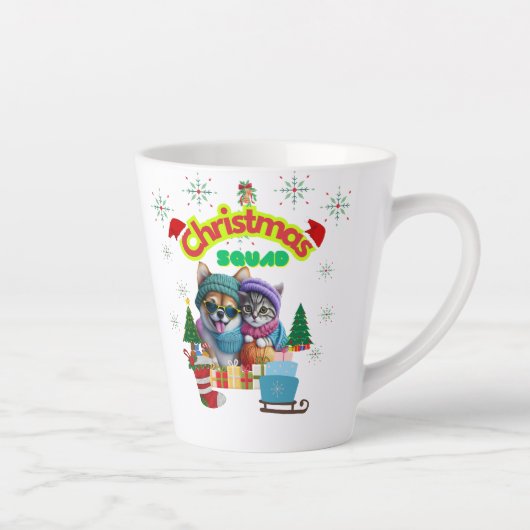 Cute dog and cat Christmas squad design  Milchtasse (Rechts)