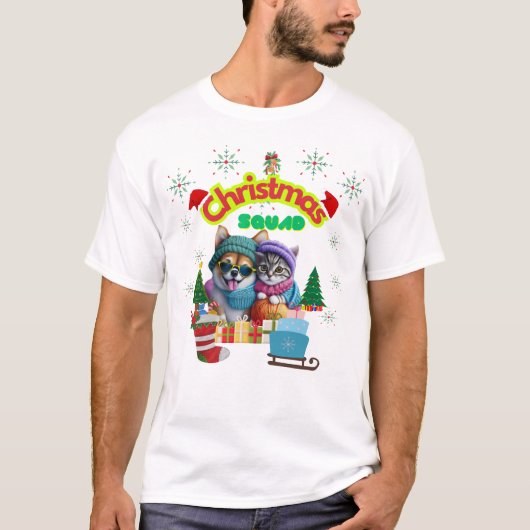 Cute dog and cat Christmas squad design  T-Shirt (Vorderseite)