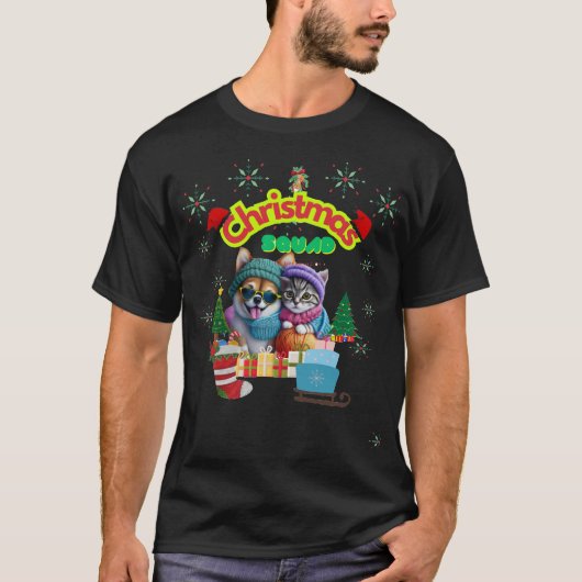 Cute dog and cat Christmas squad design T-Shirt (Vorderseite)