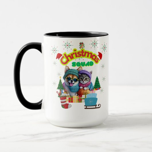 Cute dog and cat Christmas squad design  Tasse (Links)