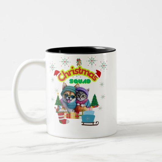 Cute dog and cat Christmas squad design  Zweifarbige Tasse (Links)