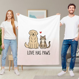 Cute Dog and Cat "Love Has Paws" Personalized Flee Fleecedecke