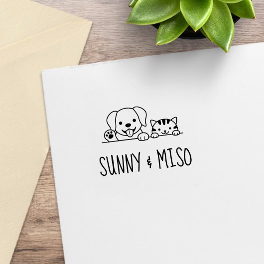 Cute Dog and Tabby Cat Custom Names Gummistempel