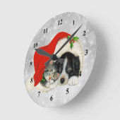 Cute Dog Cat Santa Cap Christmas Runde Wanduhr (Winkel)