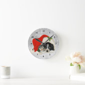 Cute Dog Cat Santa Cap Christmas Runde Wanduhr (Zuhause)