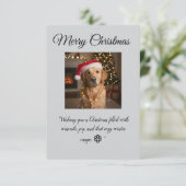 “Cute Dog Christmas Card – Santa Hat Holiday Greet Dankeskarte (Stehend Vorderseite)