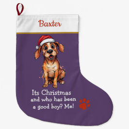 Cute Dog Christmas Stocking – with funny text Großer Weihnachtsstrumpf