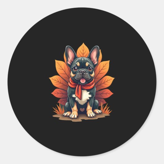 Cute Dog Frenchie Thanksgiving Kids Teen Girl Boy Runder Aufkleber (Vorderseite)