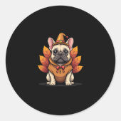 Cute Dog Frenchie Thanksgiving Kids Teen Girl Boy Runder Aufkleber (Vorderseite)