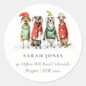 Cute Dog Furry and Bright Christmas Address Runder Aufkleber (Vorderseite)