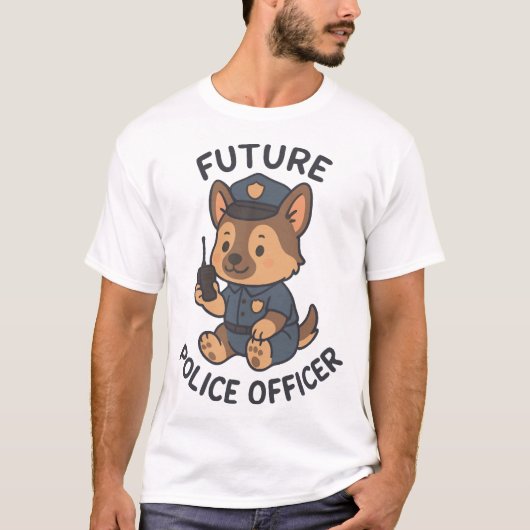 Cute Dog Future Police Officer Theme T-Shirt (Vorderseite)