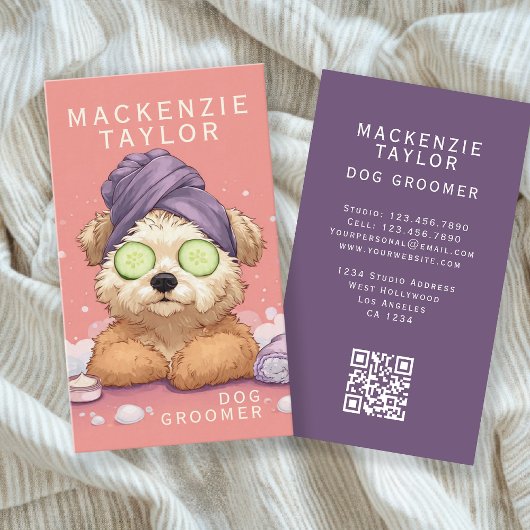 Cute Dog Groomer Personalized Spa Style Visitenkarte