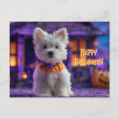 Cute Dog Happy Halloween Haunted House Postkarte (Vorderseite)