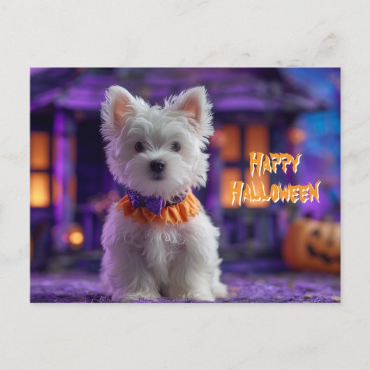 Cute Dog Happy Halloween Haunted House Postkarte (Vorderseite)