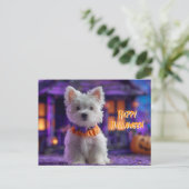 Cute Dog Happy Halloween Haunted House Postkarte (Stehend Vorderseite)