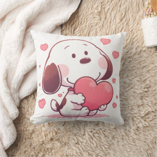 Cute Dog Holding Pink Heart Kissen