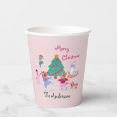 Cute Dog Ice Skating Name Pink Christmas Party Pappbecher (Vorderseite)