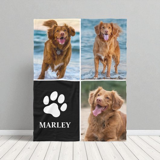 Cute  Dog Lover Paw Print Photo Collage Pet Fleecedecke