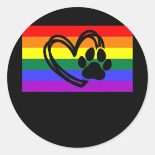 Cute Dog Mom Dad Paw LGBTQ Gay Pride Flag Queer  Runder Aufkleber