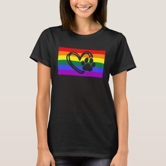 Cute Dog Mom Dad Paw LGBTQ Gay Pride Flag Queer T-Shirt (Vorderseite)