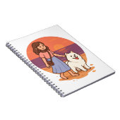 Cute Dog Mom Walking Fluffy Pup on Sunset Beach Notizblock (Rechte Seite)