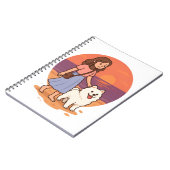 Cute Dog Mom Walking Fluffy Pup on Sunset Beach  Notizblock (Linke Seite)