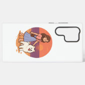 Cute Dog Mom Walking Fluffy Pup on Sunset Beach  Samsung Galaxy Hülle (Rückseite (Horizontal))