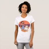 Cute Dog Mom Walking Fluffy Pup on Sunset Beach T-Shirt (Vorne ganz)