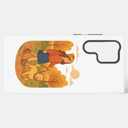 Cute Dog Mom Walking Pup in Cozy Forest Samsung Galaxy Hülle (Rückseite (Horizontal))
