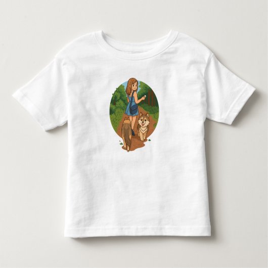 Cute Dog Mom Walking Puppies Forest Trail Illustra Kleinkind T-shirt (Vorderseite)