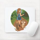 Cute Dog Mom Walking Puppies Forest Trail Illustra Mousepad (Mit Mouse)