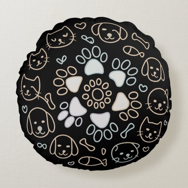 Cute Dog Paw Mandala Rundes Kissen (Vorderseite)