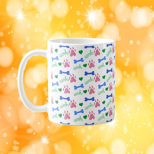 Cute Dog Paw Pattern Hearts, Bones Woof Pink Blue  Kaffeetasse