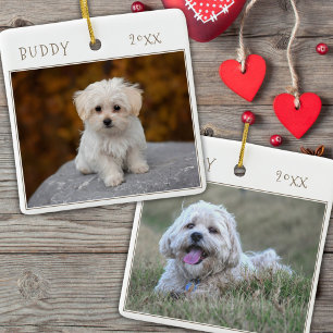 Cute Dog Pet 2 Christmas Fotos Keramikornament
