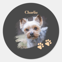 Cute dog pet with customized name runder aufkleber