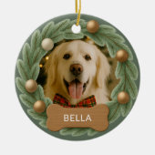 Cute Dog Photo Wreath Holiday Christmas Keramik Ornament (Vorne)