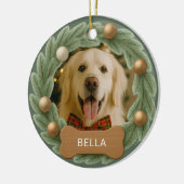 Cute Dog Photo Wreath Holiday Christmas Keramik Ornament (Links)