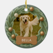 Cute Dog Photo Wreath Holiday Christmas Keramik Ornament (Hinten)
