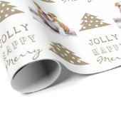 Cute Dog Puppy Pet Typography Christmas Tree Photo Geschenkpapier (Rolleneckpunkt)