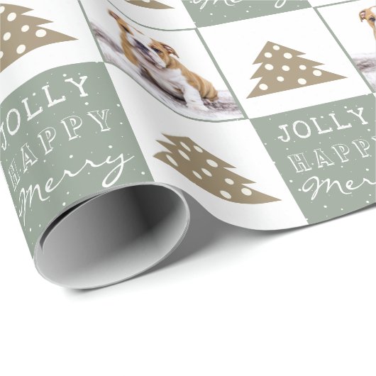 Cute Dog Puppy Pet Typography Christmas Tree Photo Geschenkpapier (Rolleneckpunkt)