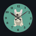 Cute dog runde wanduhr<br><div class="desc">Cream French Bulldog ,  green</div>